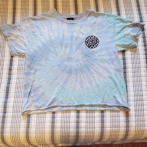 Medium Blue and White Tie-Dye Santa Cruz Crop Top